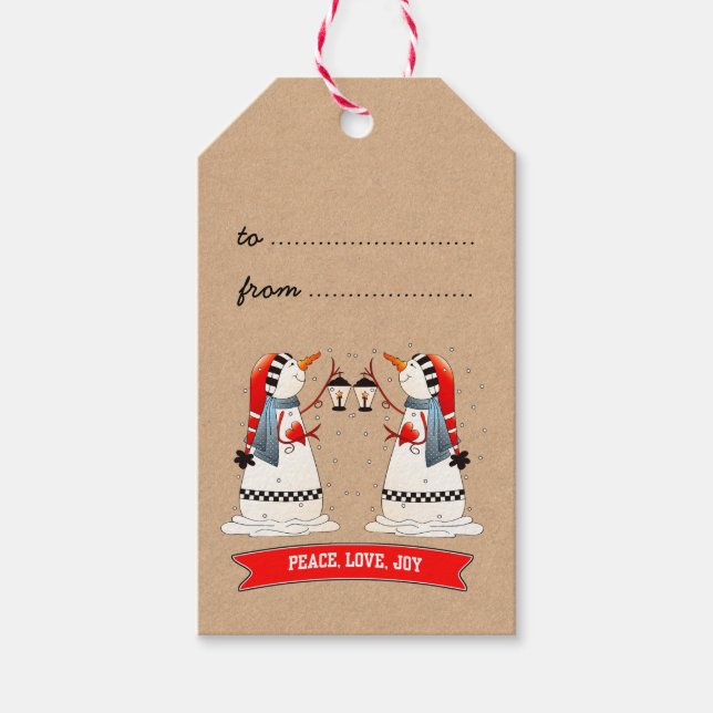 Snowman Couple Kraft Paper Geschenkanhänger (Vorderseite)