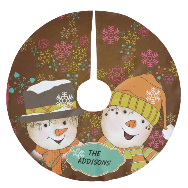 Snowman Couple Neon Snowflakes Holidays Treppenhau Polyester Weihnachtsbaumdecke (Vorderseite)