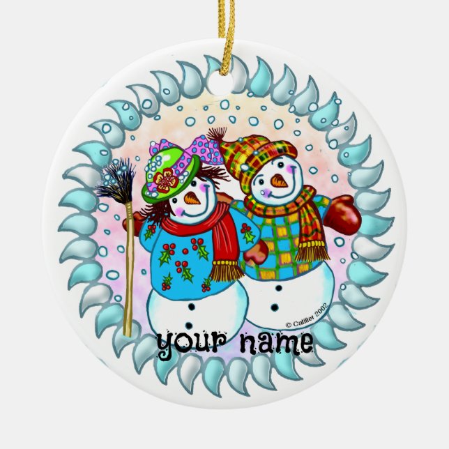 Snowman Couple Ornaments Keramik Ornament (Vorne)