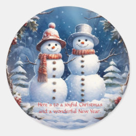 Snowman Couple Runder Aufkleber