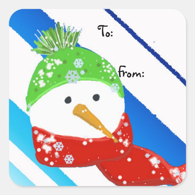 Snowman Covered in Schneeflocken Quadratischer Aufkleber (Vorderseite)