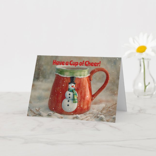 Snowman Cup of Cheer Weihnachtskarte Karte (Kleine Pflanze)