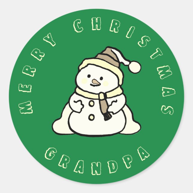 Snowman Custom Frohe Weihnachten Opa Green Runder Aufkleber (Vorderseite)
