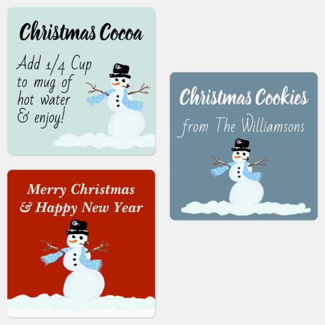 Snowman Custom Holiday Food Cadeau Étiquettes (Groupe)