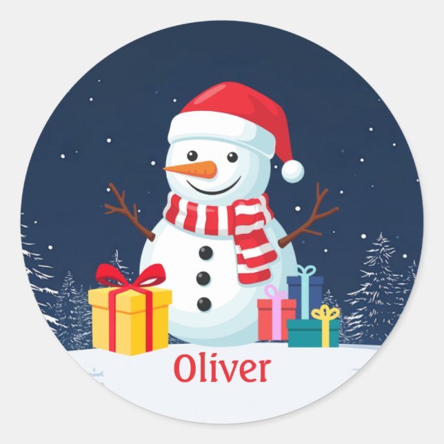 Snowman Cute Personalized Christmas Holiday Runder Aufkleber (Vorderseite)