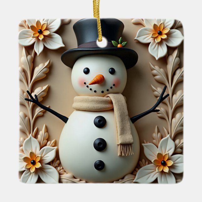 Snowman Daisy Christmas Keramikornament (Vorderseite)