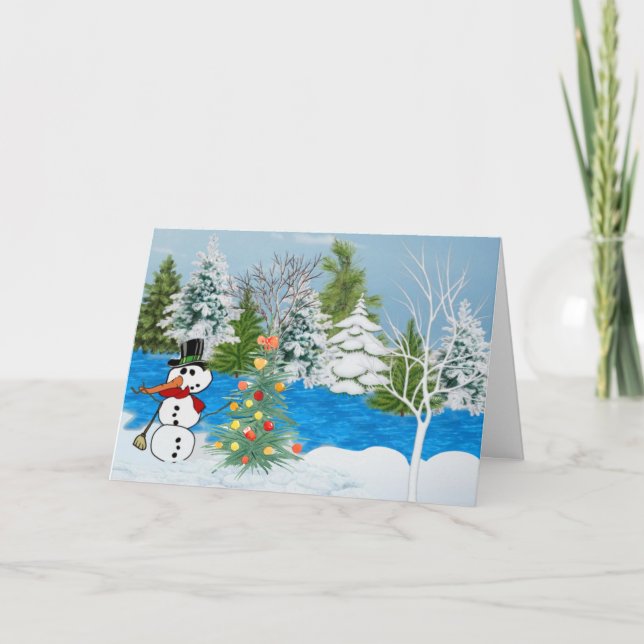 Snowman dans la carte de Noël Woods (Devant)