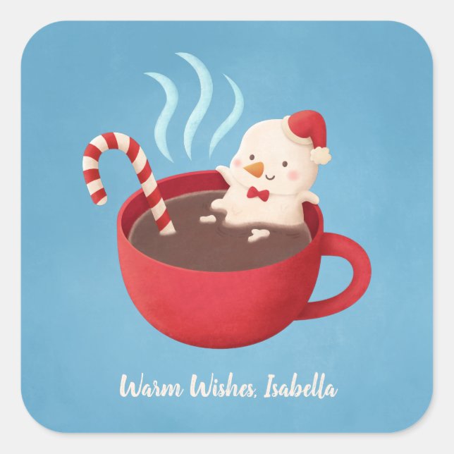 Snowman dans le cacao chaud Warm Wits Stickers Pun (Devant)