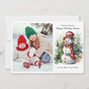 Snowman dans Red Flat Carte photo de vacances