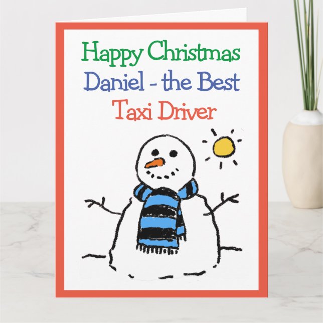 Snowman Design Happy Weihnachts Taxi Fahrer Karte (Vorderseite)