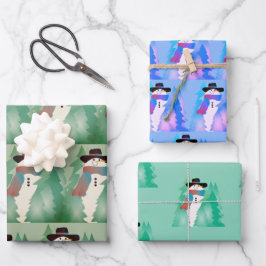 Snowman Designed Gemustert Geschenkpapier Set
