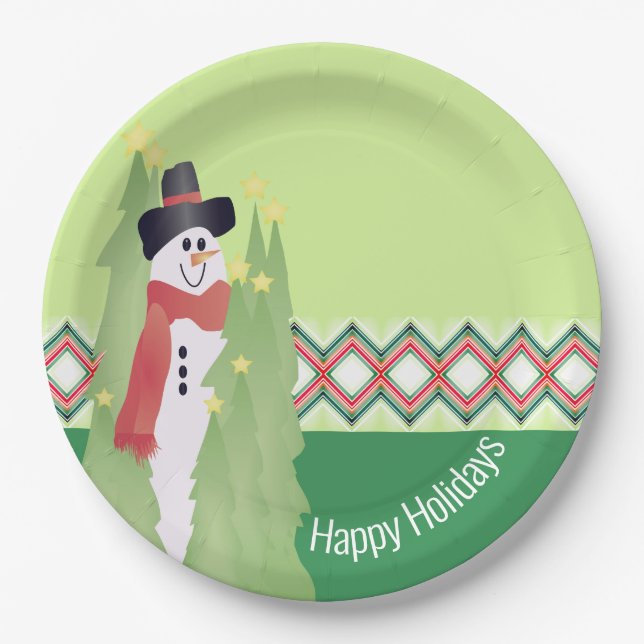 Snowman Designed Holiday Pappteller (Vorderseite)