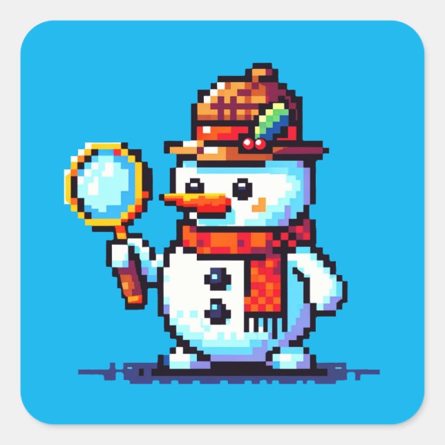 Snowman Detective: 8-Bit Winter Mystery Quadratischer Aufkleber (Vorderseite)