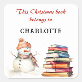 Snowman Dieses Weihnachtsbuch gehört zum Individue Quadratischer Aufkleber