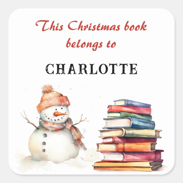 Snowman Dieses Weihnachtsbuch gehört zum Individue Quadratischer Aufkleber (Vorderseite)