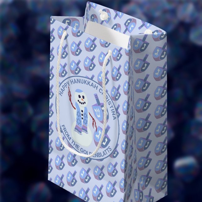 Snowman Dreidels Fun Blue Pattern Niedlich Hanukka Kleine Geschenktüte (Personalized Hanukkah gift bags will add a custom touch to your gift giving and celebrations)