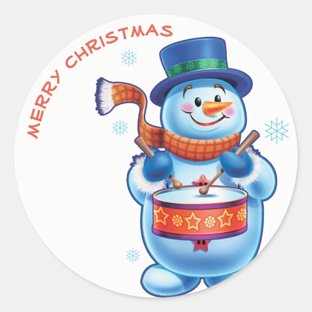 Snowman Drummer Weihnachtsmarke Runder Aufkleber (Vorderseite)