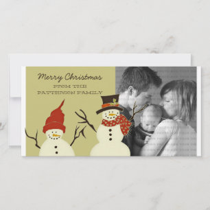 Snowman Duo Carte photo de vacances, Sage
