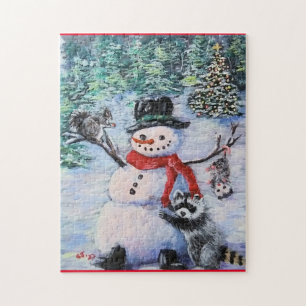 Snowman, écureuil, raton laveur, opossum Puzzle