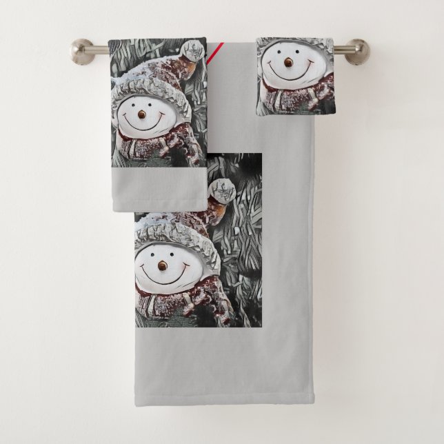 Snowman et Snow femme dessinant Serviette Set (En situation)