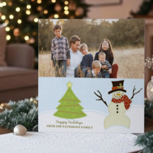 Snowman et Tree Holiday Carte photo