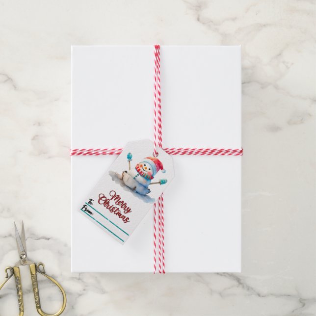 Snowman étiquettes de Noël plaisir (Avec de la ficelle)