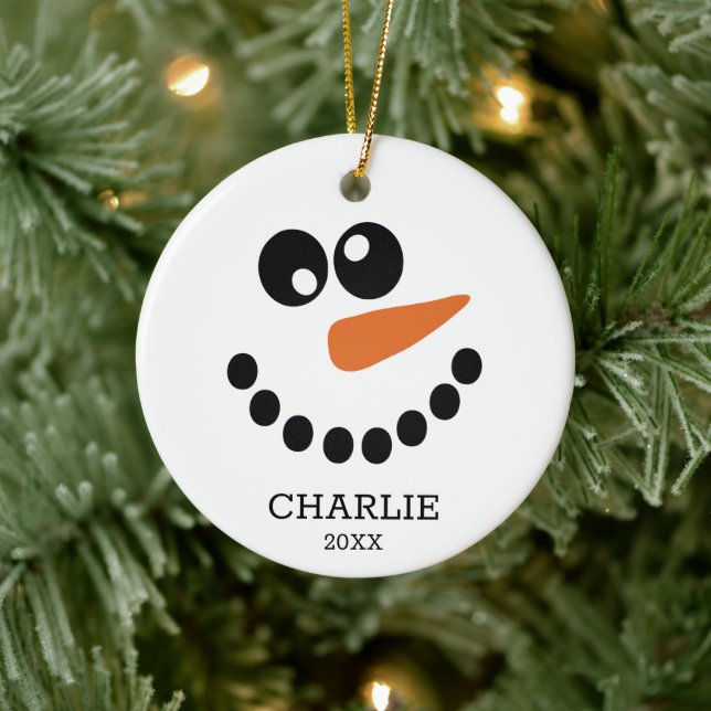 Snowman Face Foto Keramik Ornament (Baum)
