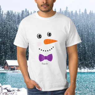 Snowman Face Lila Bowtie Name hinzufügen T-Shirt