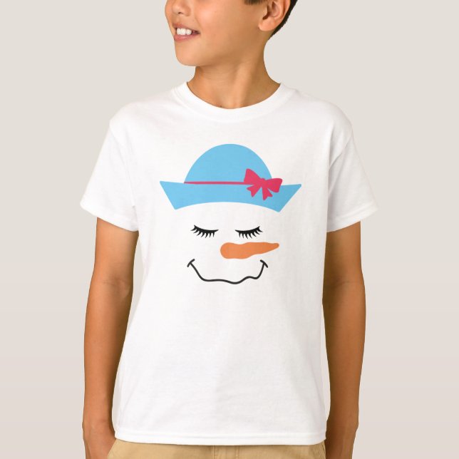 Snowman Face mit Blue Hat T - Shirt für Kinder (Vorderseite)
