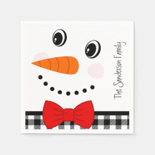 Snowman Face Red Bowtie Black Buffalo Kariert Trim Serviette