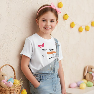 Snowman Face Smile Pink Ribbon T - Shirt