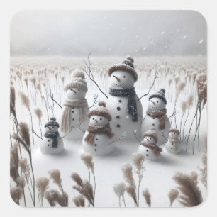 Snowman-Familie auf dem Lande Quadratischer Aufkleber