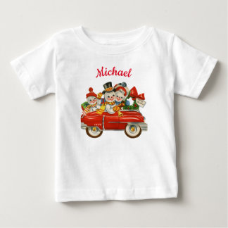 Snowman-Familie im Auto Weihnachten personalisiert Baby T-shirt
