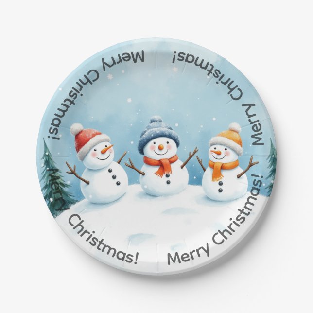 Snowman-Familie Pappteller (Vorderseite)