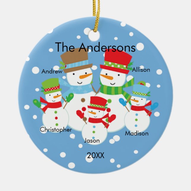 Snowman-Familie Verzierung der Weihnachten5 Keramikornament (Vorne)
