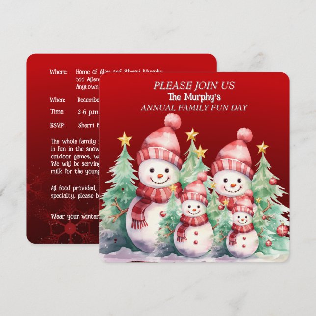 Snowman Famille Amusement Invitations (Devant / Derrière)