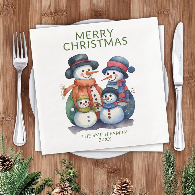 Snowman Family Green Christmas Party Serviette (Von Creator hochgeladen)