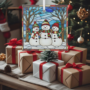 Snowman Family Imitats Festglas Ornament Aus Glas
