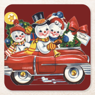 Snowman Family Out für Drive Weihnachten Rechteckiger Pappuntersetzer