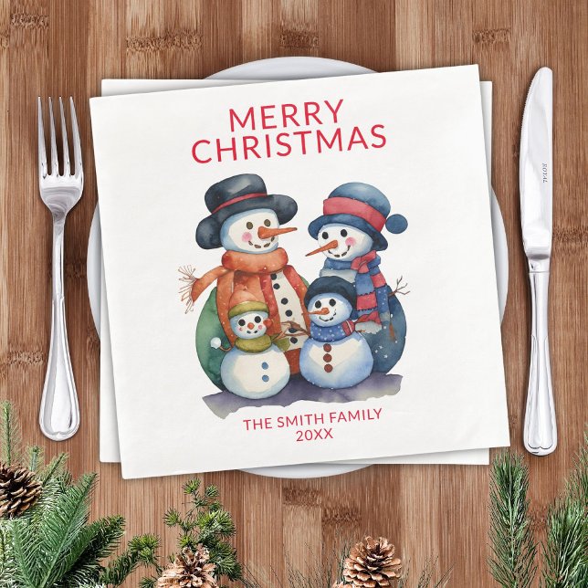 Snowman Family Red Christmas Party Serviette (Von Creator hochgeladen)
