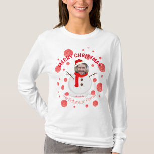 Snowman Family Red Modern Funny Foto Face Xmas T-Shirt