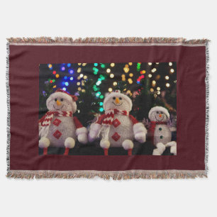 Snowman Family Red Woven Blanket Decke