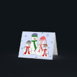 Snowman Family Snowmen Kinder Schnee Whimsistische Feiertagskarte<br><div class="desc">Ein glücklicher Mister Snowman steht im Schnee mit Misses Snowman und ihren zwei Schneemännern, die zu vorbeifahrenden Menschen lächeln und winkeln. Dieses Kartendesign wäre ideal für hübsche jede Gelegenheit, die Sie gewollt, um ein Lächeln jemandem den Weg zu schicken. Fügen Sie Text hinzu und machen Sie es für einen besondere...</div>