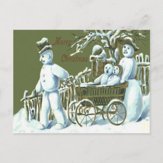 Snowman Family Spaziergang Schnee Postkarte