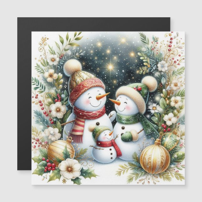 Snowman Family Weihnachten Magnetkarte (Vorne/Hinten)