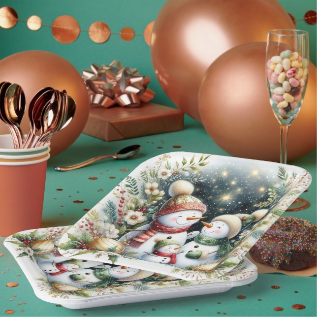Snowman Family Weihnachten Pappteller (Multi)