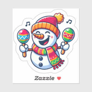 Snowman feiert Weihnachten mit Maracas Aufkleber