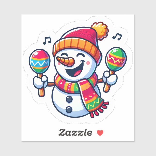 Snowman feiert Weihnachten mit Maracas Aufkleber (Blatt)