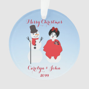 Snowman & Femme Vêtue De Fête Noël