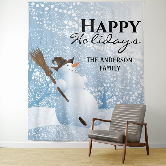 Snowman-Fest Familie grüßt Hintergrund Wandteppich (Beispiel)